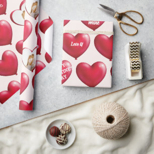 Papel De Presente Corações Vermelhos da Conversa de Fotos Personaliz