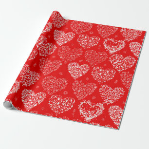 Papel De Presente Corações vermelhos e brancos do feliz dia dos