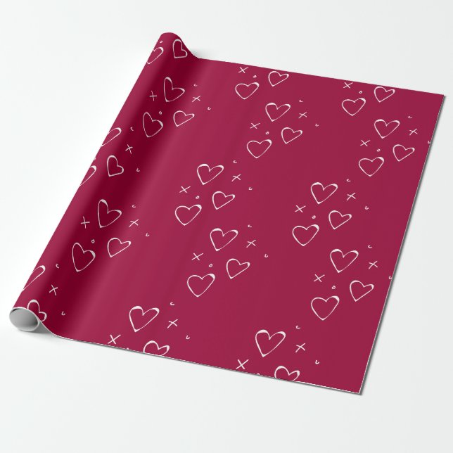 Papel De Presente Corações Vermelhos e Brancos Modernos Beijos do Di (Desenrolado)