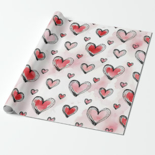 Papel De Presente Corações Vermelhos e Rosas Dia dos Namorados