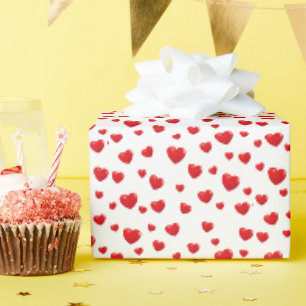 Papel De Presente Corações Vermelhos em Branco