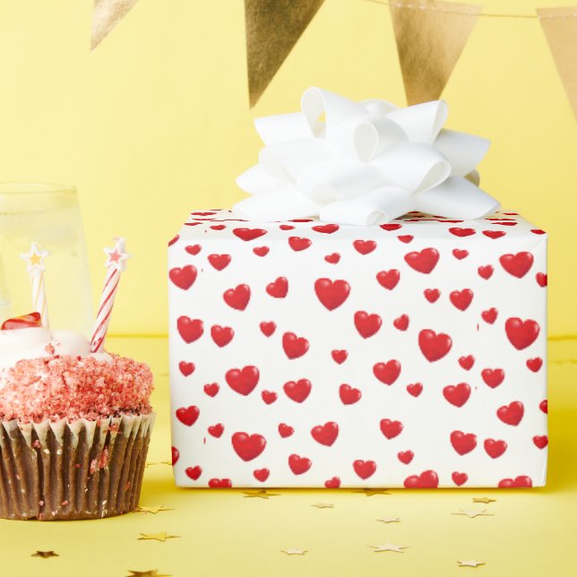 Papel De Presente Corações Vermelhos em Branco (Festa de aniversário)