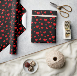 Papel De Presente Corações Vermelhos Em Preto