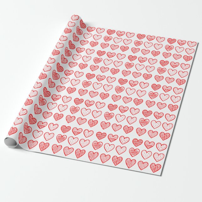 Papel De Presente Corações Vermelhos Modernos em Branco Feliz Dia do (Desenrolado)