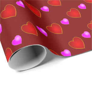 Papel De Presente Corações Vermelhos Rosa em Vermelho Rico Escuro