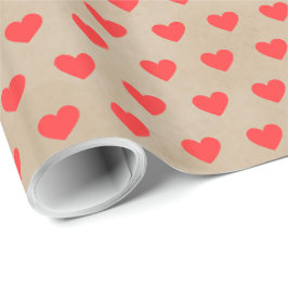 Papel De Presente Corações Vermelhos Simples e Bonitos Namorados Kra