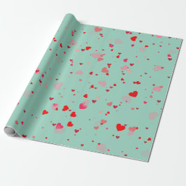 Papel de Presente Corações Vermelhos Verde Menta R