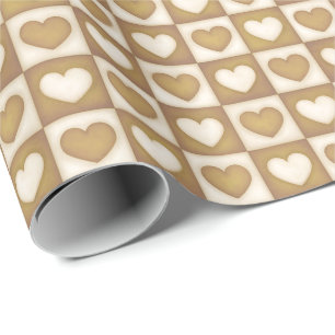 Papel De Presente Corações Xadrez em Creme Loiro