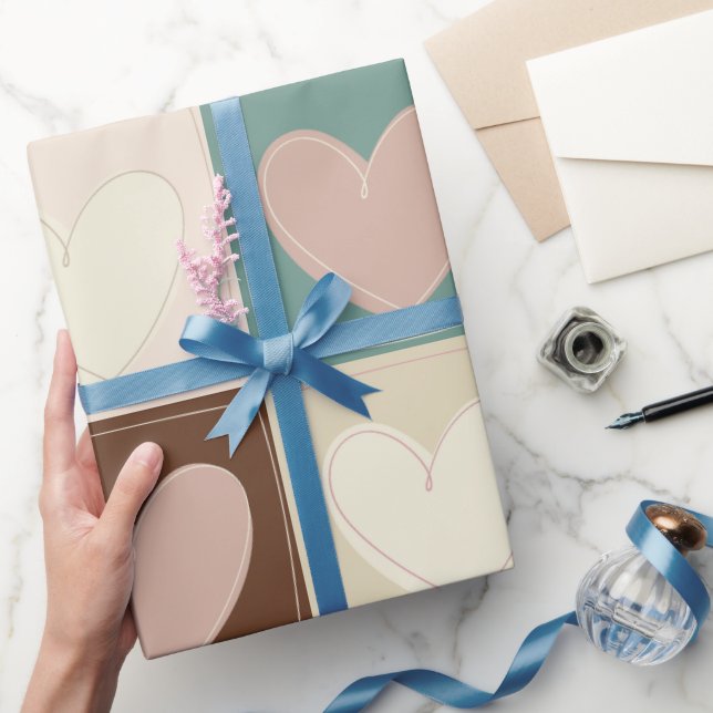 Papel De Presente Corações Xadrez em Grade (Presentear)