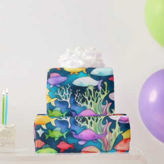 Papel De Presente Corais de peixes do oceano frascos de verão
