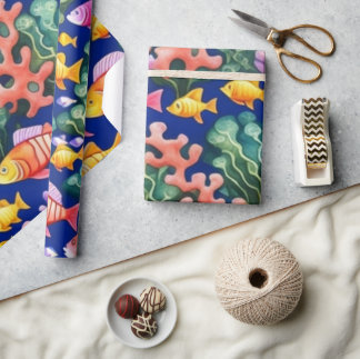 Papel De Presente Corais de peixes do oceano frascos de verão