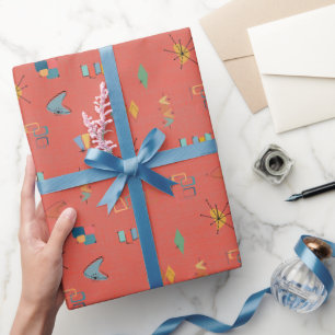 Papel De Presente Coral Escuro Texturizado Moderno de Meados do Sécu