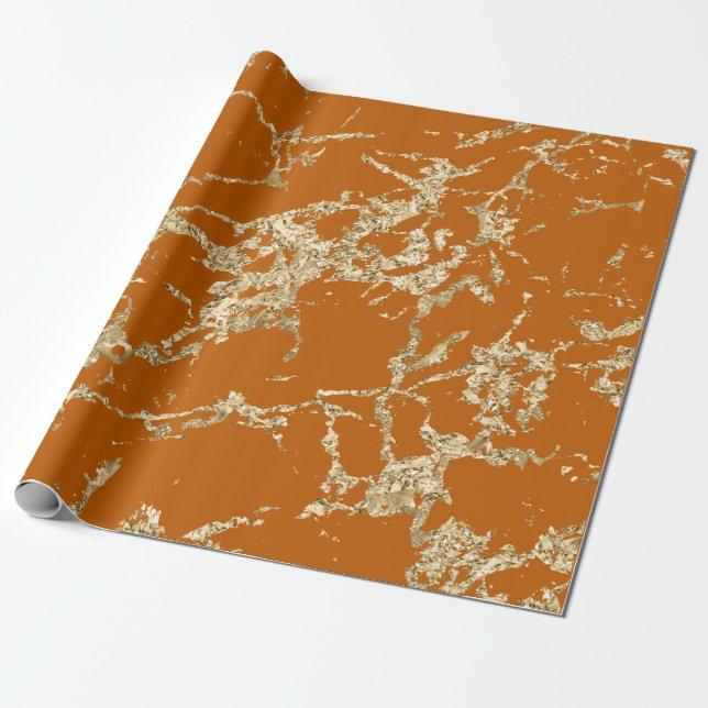 Papel De Presente Coral Laranja - Pedra Dourada do Mármaco (Desenrolado)