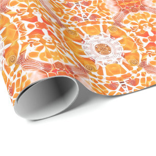 Papel De Presente Coral Orange e Cream Batik Medallion Padrão