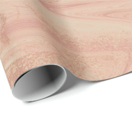 Papel De Presente Coral Peach Doces Marble Molten Metálico Brilhante