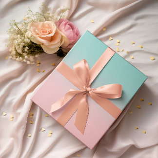 Papel De Presente Coral Rosa Claro e Ombre Azul Turquesa