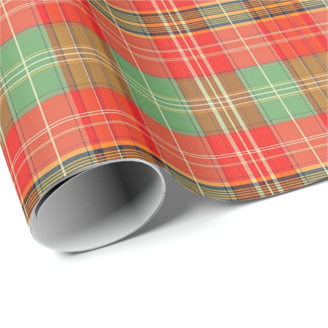 Papel De Presente Coral & Sage Plaid (Ponta do rolo)