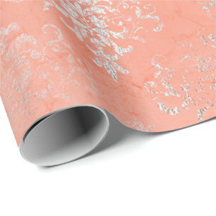 Papel De Presente Coral Silver Peach Damask Antonietta Versaille