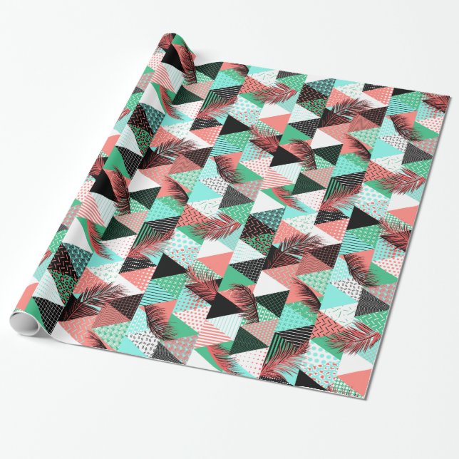 Papel De Presente Coral Teal Memphis Style Triangs (Desenrolado)