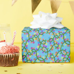 Papel De Presente Cordas Coloridas Luzes Brilhantes Padrão Azul Bebê