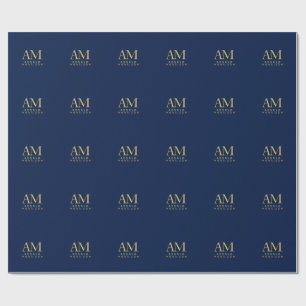 Papel De Presente Cores Azul Dourado Monograma Letras Iniciais Nome