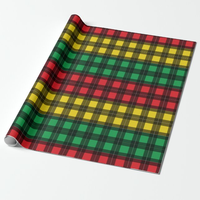Papel De Presente Cores da Bandeira Rasta Jamaicana em Xadrez (Desenrolado)