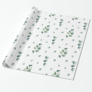 Papel De Presente Cores de Água Elegante Cores de Verde Eucalyptus F