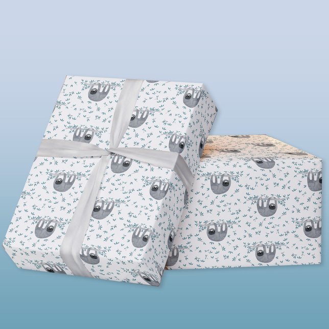 Papel De Presente Cores de Água Largura (Watercolor sloth pattern gift wrap paper roll)