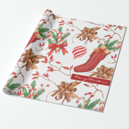 Papel De Presente Cores de Natal Canela e Padrão de menta-de-menta