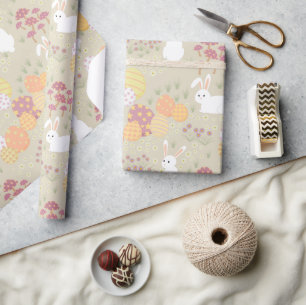 Papel De Presente Cores de pastel de Páscoa, Ovos e Flores