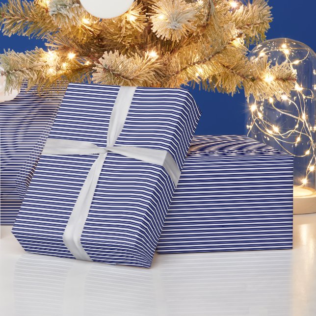 Papel De Presente Cores DIY Listra de Ticking Grande #3 SV Azul Bran (Feriados)