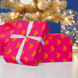 Papel De Presente Cores DIY Padrão Corações Laranja Framboesa