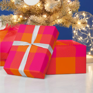 Papel De Presente Cores DIY Xadrez de Búfalo Tartan LG SV Laranja Ro