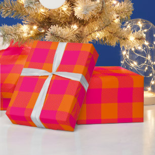 Papel De Presente Cores DIY Xadrez de Búfalo Tartan Med SV Laranja R