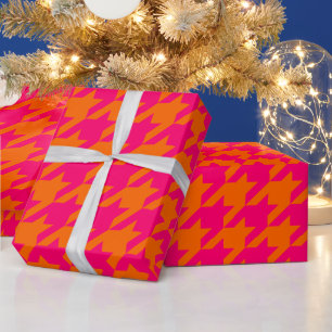 Papel De Presente Cores DIY Xadrez Houndstooth Laranja Rosa Framboes