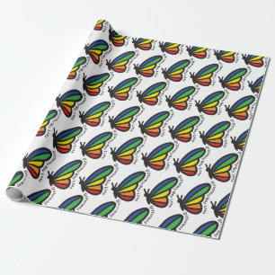 Papel De Presente Cores do Orgulho do Autismo Borboleta Colorida Dif