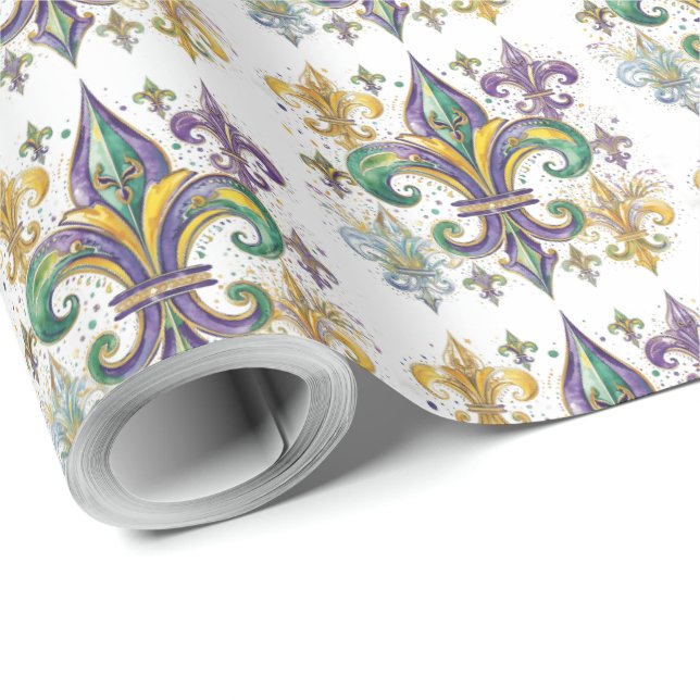 Papel De Presente Cores Elegantes do Mardi Gras Decoupage (Ponta do rolo)