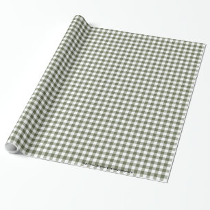 Papel De Presente Cores Neutrais de Gingham Branco e Verde-Sage Escu