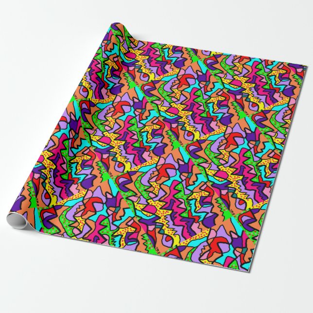 Papel De Presente Cores ondulantes do arco-íris e pequenos pontos (Desenrolado)