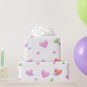Papel De Presente Cores pastéis de aquarela Corações Felizes