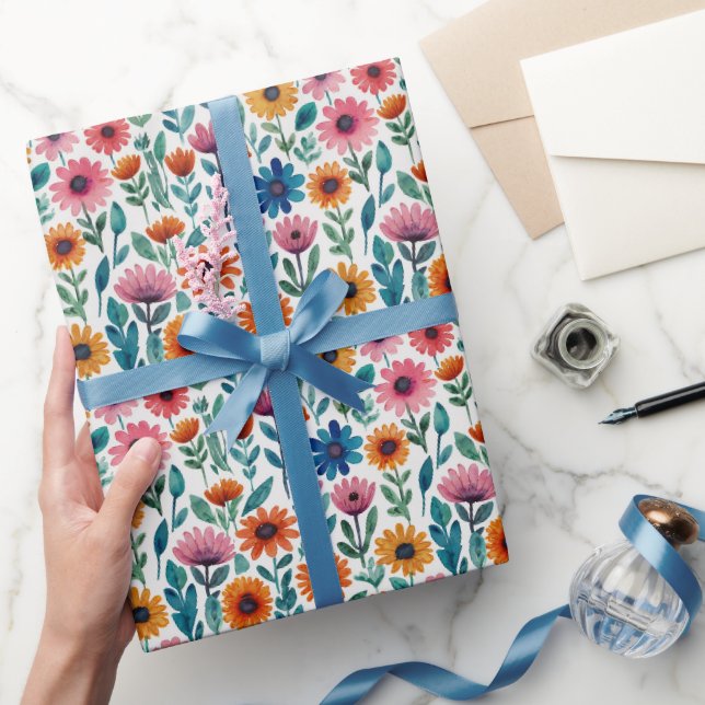 Papel De Presente Cores Pastel Elegantes Jardim Floral Aquarela (Presentear)