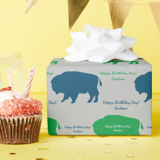 Papel De Presente Cores Personalizadas de Buffalo Verde Verde Azul (Festa de aniversário)