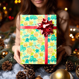 Papel De Presente Cores Personalizadas Kawaii de Sol e Natureza Trop