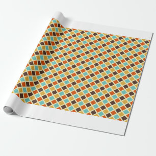 Papel De Presente Cores Retro Vermelho Amarelo Azul Xadrez Diamante