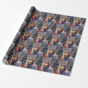 Papel De Presente Corgi Cachorro Pilotando Moto Natal