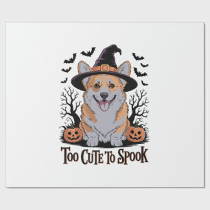 Papel De Presente Corgi de Halloween Fofo com Chapéu de Bruxa