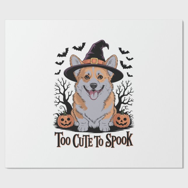 Papel De Presente Corgi de Halloween Fofo com Chapéu de Bruxa (Aberto)