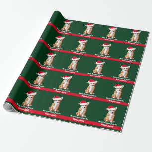 Papel De Presente Corgi de Natal em Santa Hat Verde