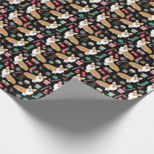 Papel De Presente Corgi de Natal Vermelho e Branco Canas de Açúcar P