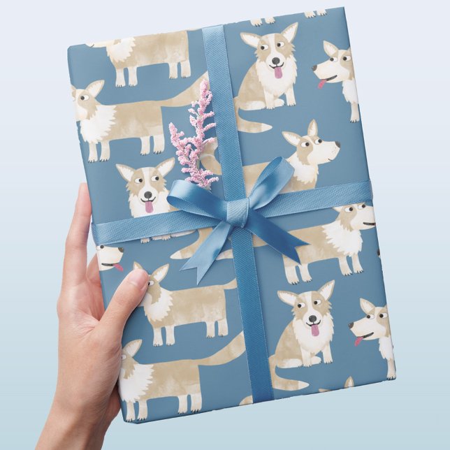 Papel De Presente Corgi Dog (Cute Corgi dog teal green gift wrap paper roll)